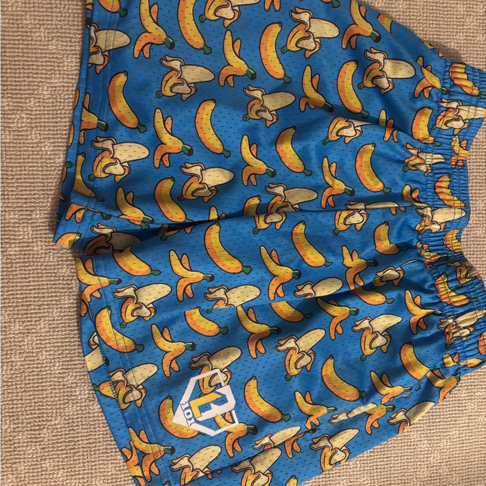 Baseball Lifestyle 101 Blue Kids Athletic Shorts with Banana
